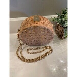 Gold Fleck Round Cork Crossbody Bag Gold Chain  High Fashion Shoulder Purse